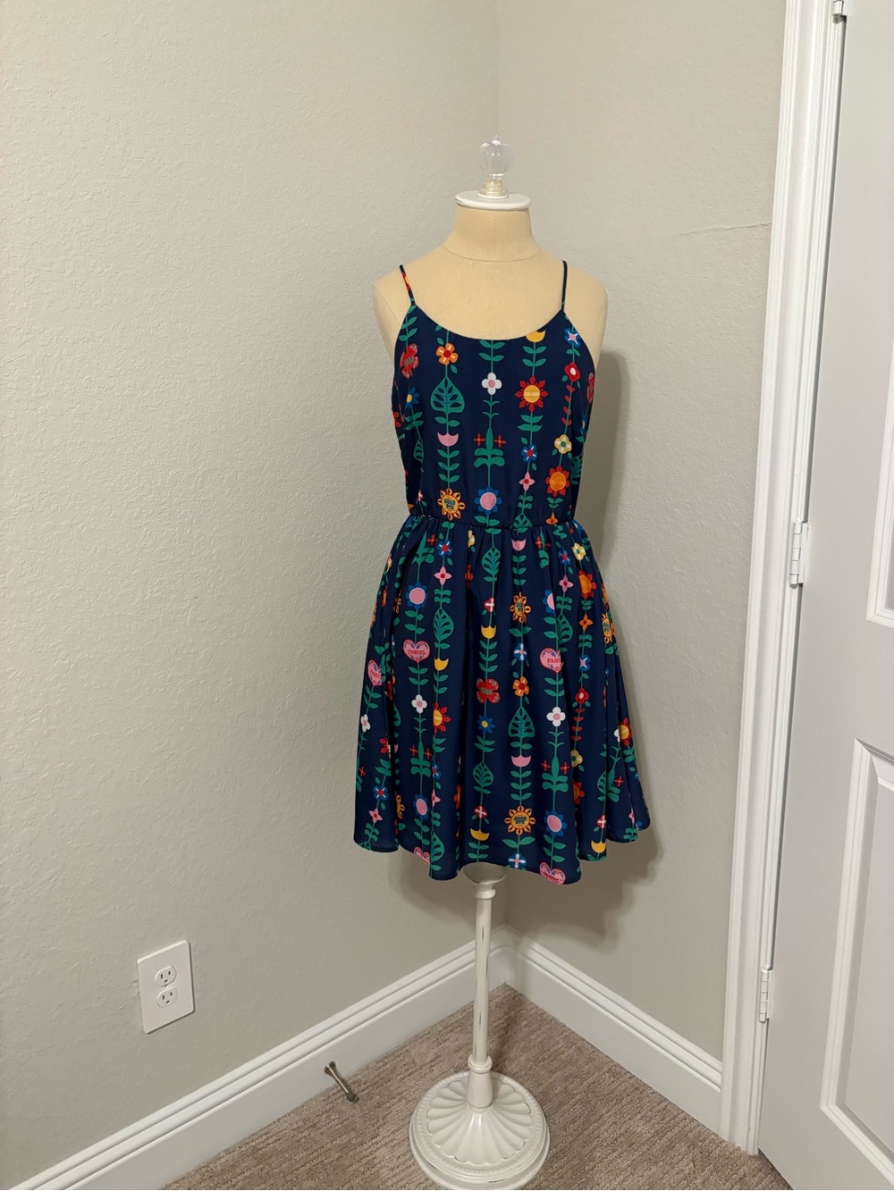 Disney Navy Floral Stripe Mini Dress with Bright Blooms